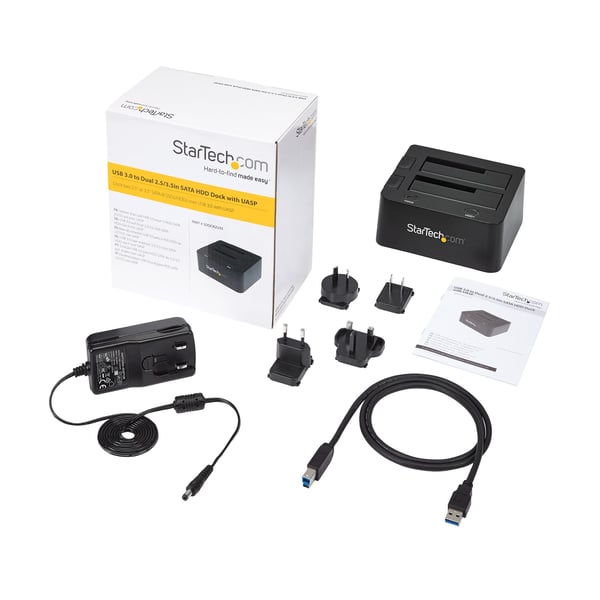 StarTech.com Dubbel USB 3.0-dockningsstation med UASP för 2,5/3,5" SSD/HDD-hårddiskar – SATA 6 Gbps