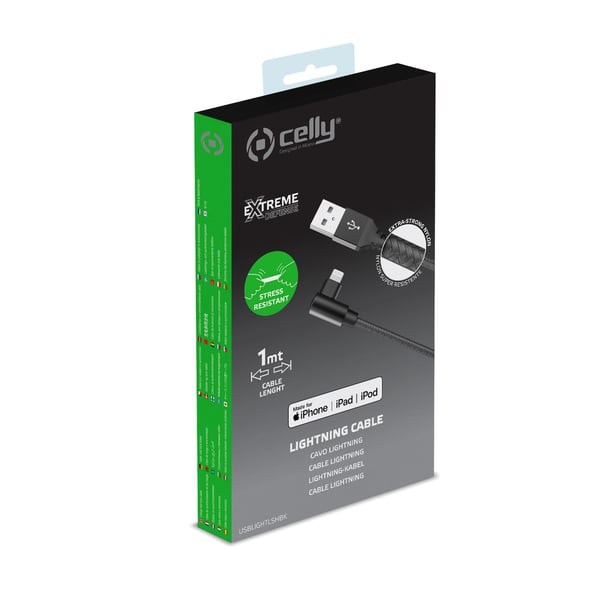 Celly USBLIGHTLSHBK kabel til mobiltelefon Sort 1 m USB A Lightning