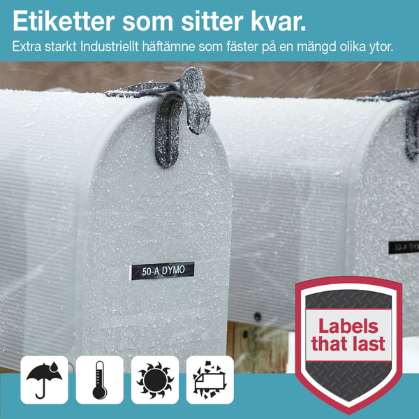DYMO Hållbara D1-originaletiketter | Svart text på röd tejp | 12 mm × 3 m | Etiketteringstejp för LabelManager-etikettskrivare