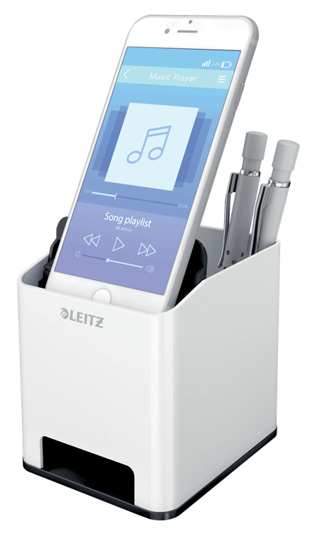 Leitz WOW Pennkopp med Ljudförstärkande Mobilhållare