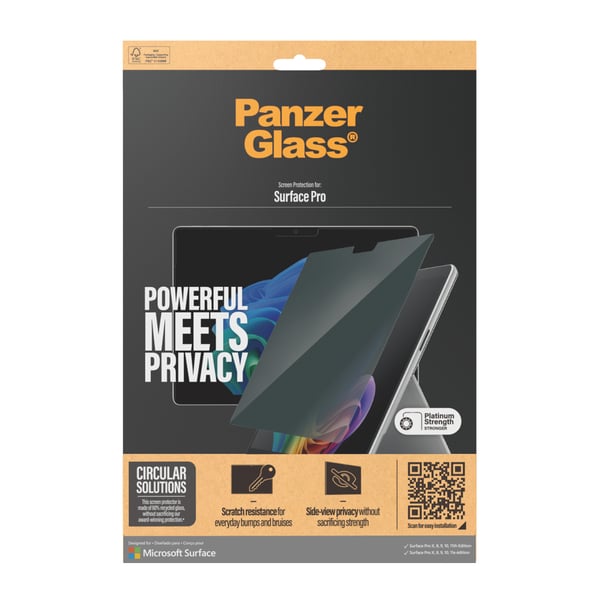 PanzerGlass ® 2-Way Privacy Skærmbeskyttelse Microsoft Surface Pro X | Pro 8 | Pro 9 | Pro 10 | Pro 11 | Pro 12 | Ultra-Wide Fit