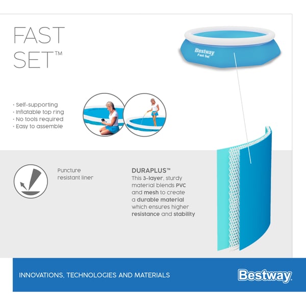 Bestway Fast Set 57448 maanpäällinen uima-allas Kehikollinen/puhallettava uima-allas Pyöreä Sininen, Valkoinen