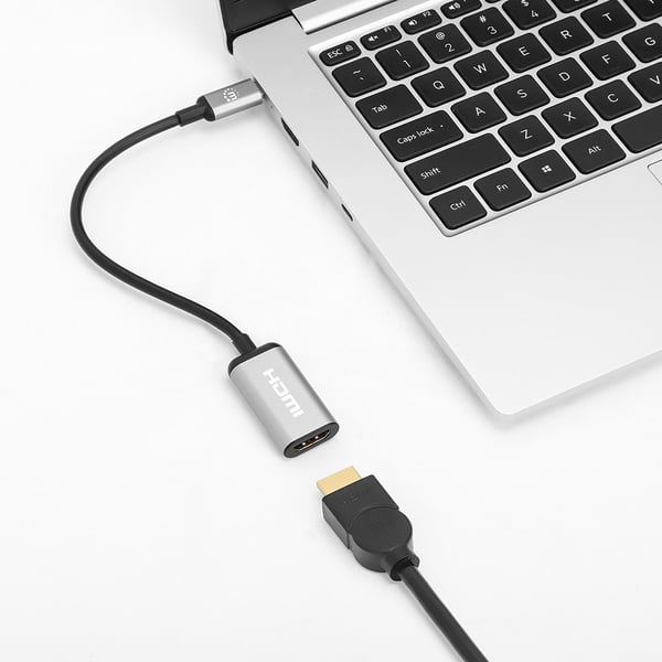 Manhattan 153706 videokabeladapter 0,15 m USB Type-C HDMI Typ A (standard) Svart, Silver