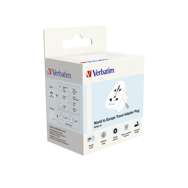 Verbatim 49541 strømstik adapter Universel Type E/F hybrid Hvid