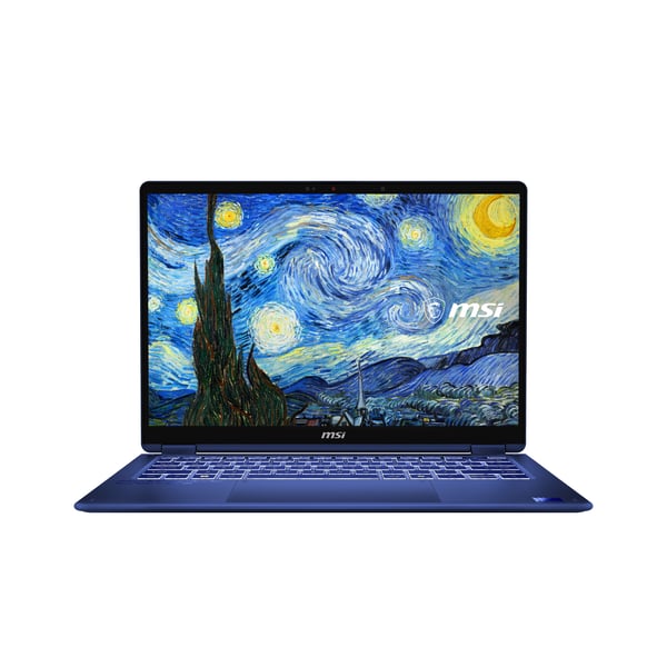 MSI Prestige 14 Flip AI+ The Starry Night-262FRY Copilot+ PC Intel Core Ultra X9 378H Hybrid (2-i-1) 35,6 cm (14") Berøringsskærm Full HD+ 32 GB LPDDR5x-SDRAM 1 TB SSD Wi-Fi 7 (802.11be) Windows 11 Home Sort, Blå