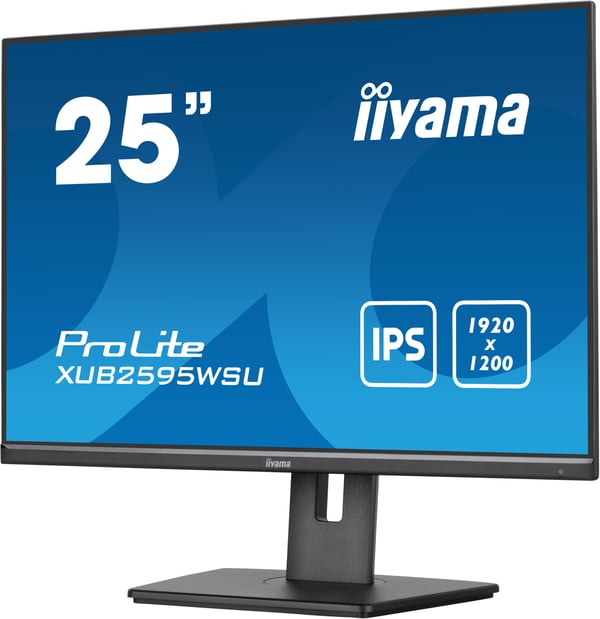 iiyama ProLite 63,5 cm (25\") LED-skärm IPS-panel, 1920x1200, 300cd/m2, VGA, HDMI, DisplayPort, 4ms, Högtalare, USB-HUB (2x2.0), 15cm