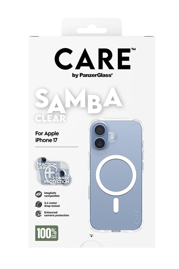 PanzerGlass CARE™ by ® Samba Case Transparent m. Hvid MagSafe iPhone 17