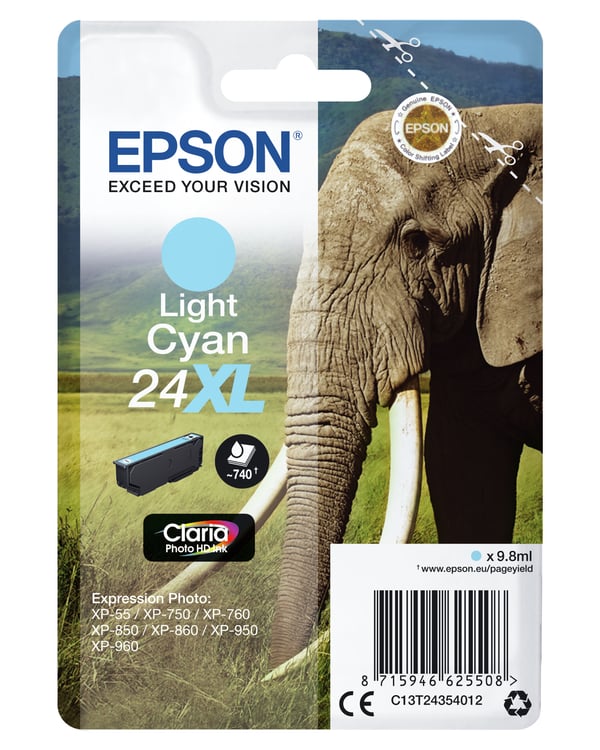 Epson Elephant 24XL elefant Claria Photo HD enkeltpakke lys cyan blæk