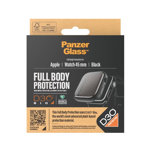 PanzerGlass ® Full Body Black w. D3O® Apple Watch Series 9 | 45mm Kirkas näytönsuoja 1 kpl