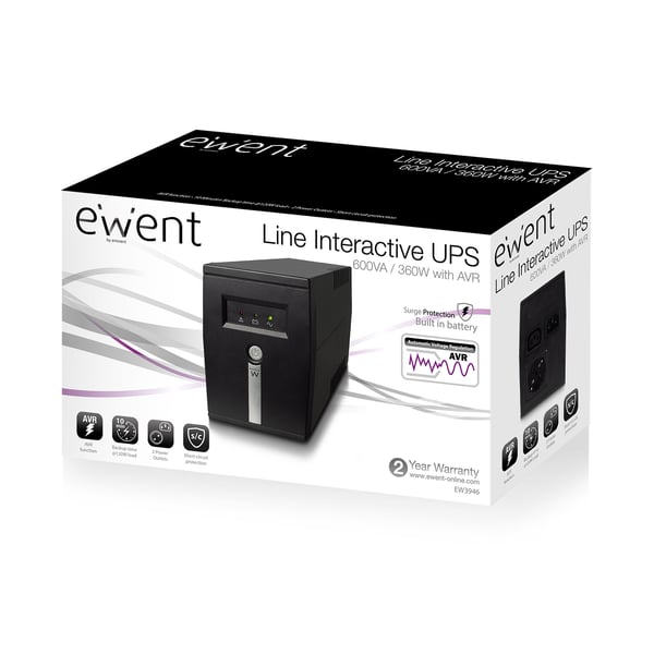 Ewent EW3946 UPS-virtalähde Linjainteraktiivinen 0,6 kVA 360 W 1 AC-pistorasia(a)