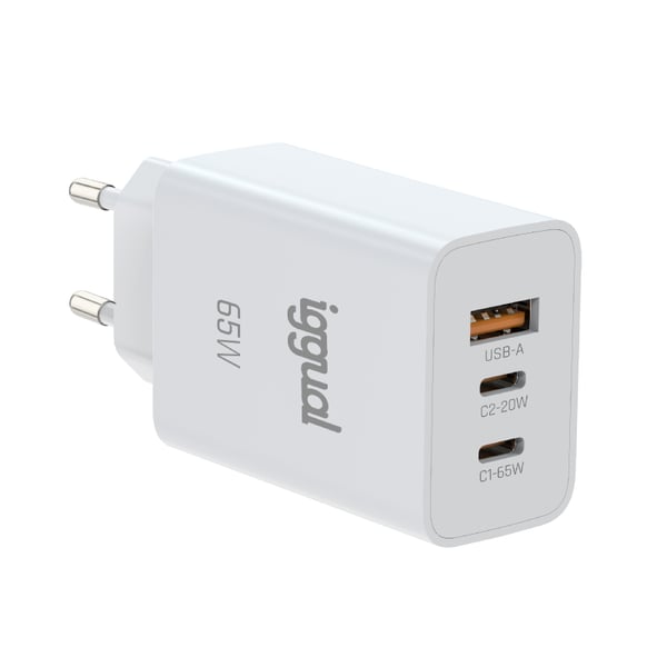 iggual IGG320501 oplader til mobil enhed Smartphone, Mobiltelefon, Tablet Hvid Vekselstrøm Hurtig opladning Indendørs