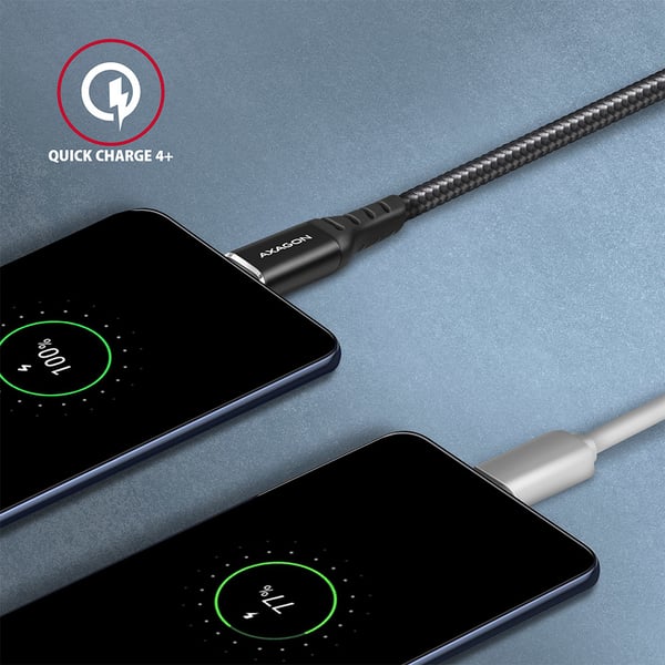 Axagon Data and charging USB 2.0 cable 1.5 m long. PD 60W, 3A. Black braided. USB-kabel 1,5 m USB C 0,48 Gbit/sek. Sort