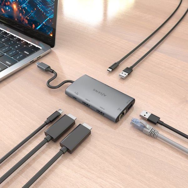 AISENS ASUC-7P049-GR kannettavien tietokoneiden telakka ja porttitoistin Langallinen USB 3.2 Gen 1 (3.1 Gen 1) Type-C Harmaa