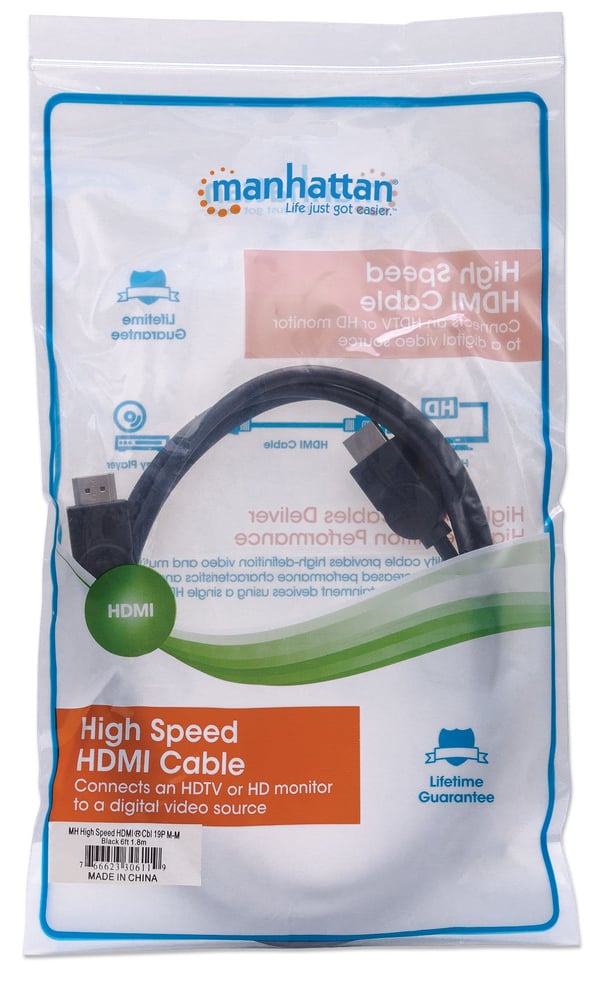 Manhattan 306119 HDMI-kaapeli 1,8 m HDMI-tyyppi A (vakio) Musta