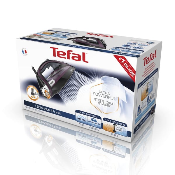 Tefal Ultimate Pure FV9835 strykjärn Torr & Ångstrykjärn Stryksula Durilium Autoclean 3000 W Lila