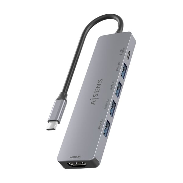 AISENS ASUC-6P047-GR kannettavien tietokoneiden telakka ja porttitoistin Langallinen USB 3.2 Gen 1 (3.1 Gen 1) Type-C Harmaa
