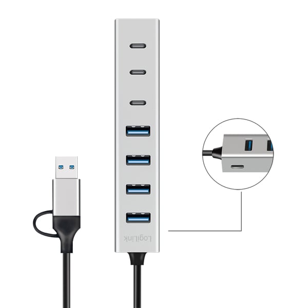 LogiLink UA0442 gränssnittshubbar USB 3.2 Gen 1 (3.1 Gen 1) Type-A + Type-C 5000 Mbit/s Grå
