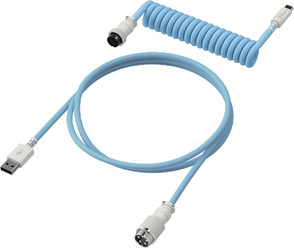 HyperX USB-C – spiralformad kabel – ljusblå-vit