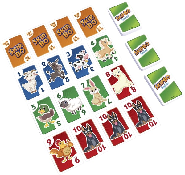 Mattel Games Skip-Bo Junior, kortspel med 112 kort och två spelnivåer för barn som är 5 år och äldre