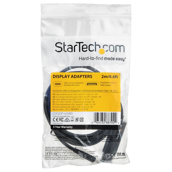 StarTech.com 2m USB-C til DisplayPort-kabel - 8K - tovejs - DisplayPort-kabel - 24-bens USB-C