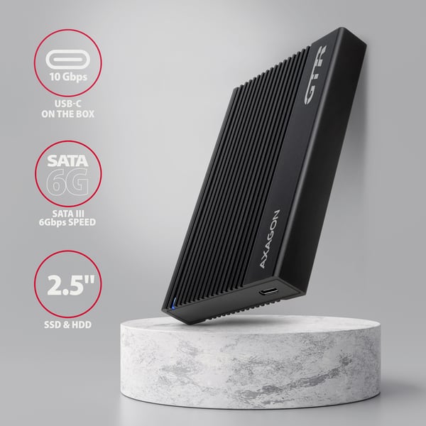 Axagon EE25-GTR USB-C 3.2 Gen 2 - SATA 6G 2.5\" externes Festplattengehäuse geriffelt HDD/SSD kabinet Sort 2.5"