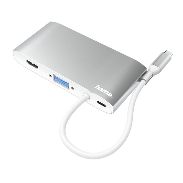 Hama 00200111 kannettavien tietokoneiden telakka ja porttitoistin USB 3.2 Gen 1 (3.1 Gen 1) Type-C Hopea, Valkoinen