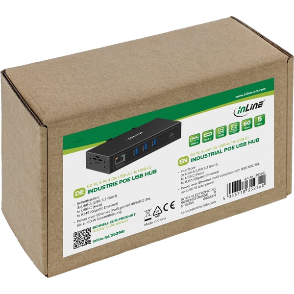 InLine 35396I gränssnittshubbar USB 3.2 Gen 1 (3.1 Gen 1) Type-C 5000 Mbit/s Svart