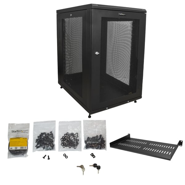 StarTech.com 18U Enterprise-klassat Serverrack-kabinett Kit, 19" slutet 4-Post rack med hylla och Cable Management, 75 cm monteringsdjup, 450kg (992lb) kapacitet