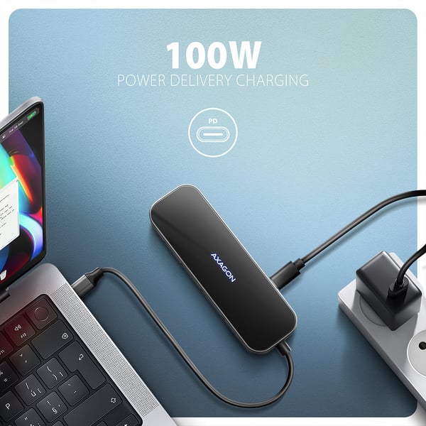 Axagon HMC-6GLN kannettavien tietokoneiden telakka ja porttitoistin Langallinen USB 3.2 Gen 1 (3.1 Gen 1) Type-C Musta