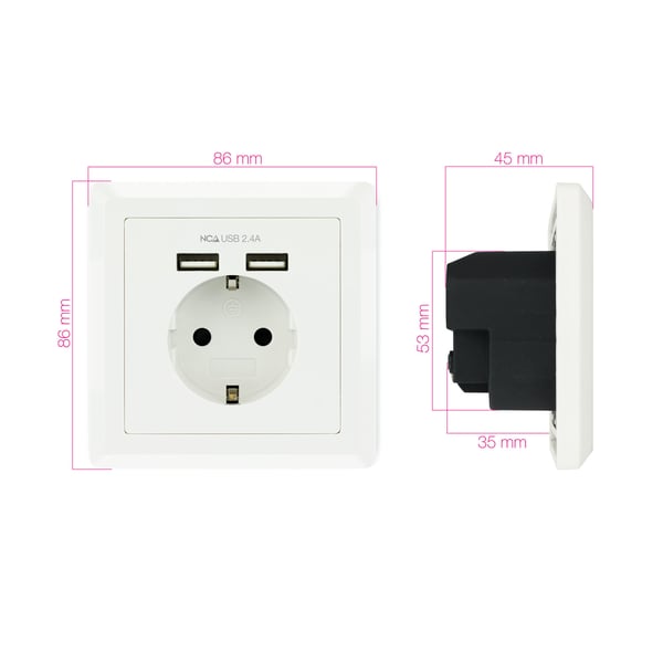 Nanocable 10.35.0010 stikkontakt CEE 7/3 + USB Hvid