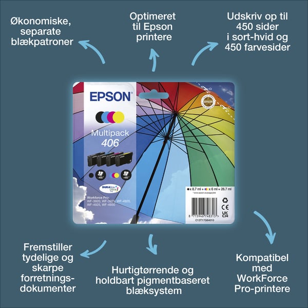 Epson Multipakke, 4 farver 406 Paraply DURABrite Ultra-blæk