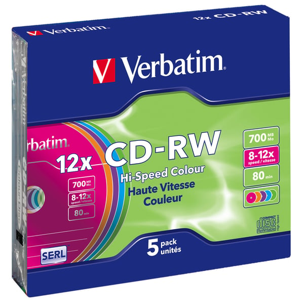 Verbatim CD-RW Colour 12x 700 MB 5 kpl