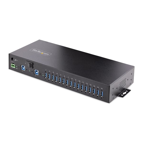 StarTech.com 16-Port Industriell USB 3.0 Hub 5Gbps, Metall, DIN/Yt-/Rackmonterbar, ESD-skydd