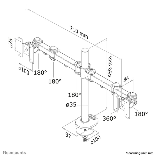 Neomounts FPMA-D960DG skærmbeslag og -stativer 68,6 cm (27") Skrivebord Sort