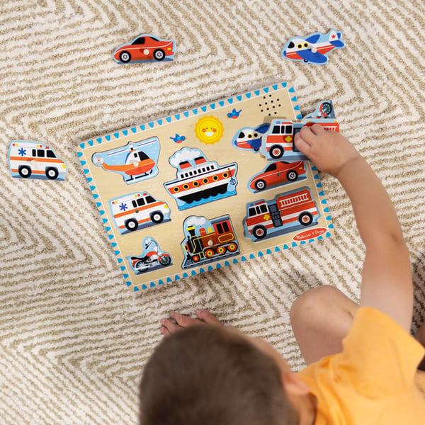Melissa & Doug Vehicles Sound Puzzle Ramme puslespil 8 stk Køretøjer