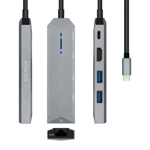 AISENS ASUC-5P003-GR dockingstation Ledningsført USB 3.2 Gen 1 (3.1 Gen 1) Type-C Grå