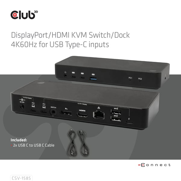 CLUB3D CSV-1585 KVM-switchar Svart