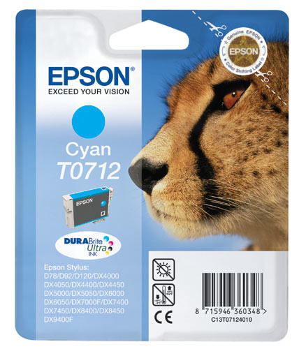 Epson Cheetah Yksittäispakkaus, syaani T0712 DURABrite Ultra -muste