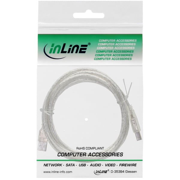 InLine 34505T USB-kabel 0,5 m USB A USB B 0,48 Gbit/sek. Transparent
