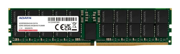 ADATA AD5R560032G20-SHYA muistimoduuli 32 GB 1 x 32 GB DDR5 5600 MT/s 288-pin DIMM ECC ADATA AD5R560032G20-SHYA muistimoduuli 32 GB 1 x 32 GB DDR5 5600 MT/s 288-pin DIMM ECC