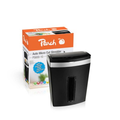 Peach PS600-10 dokumentförstörare Mikrostrimling 63 dB Svart, Silver