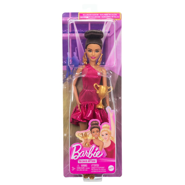 Barbie Barbie-sportsdanserdukke med stylet brunt hår, dansetrofæ som tilbehør