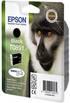 Epson Monkey T0891 Black DURABrite Ink Cartridge blækpatron Original Sort