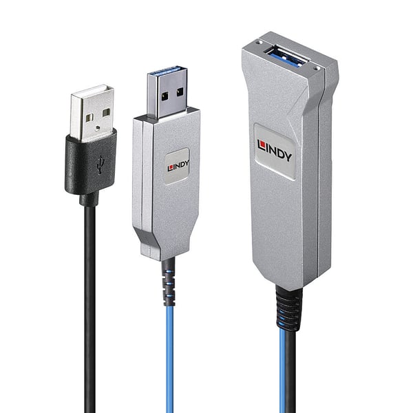 Lindy 43345 USB-kabel USB 3.2 Gen 1 (3.1 Gen 1) 30 m USB A 2 x USB A 5 Gbit/sek. Blå, Sølv