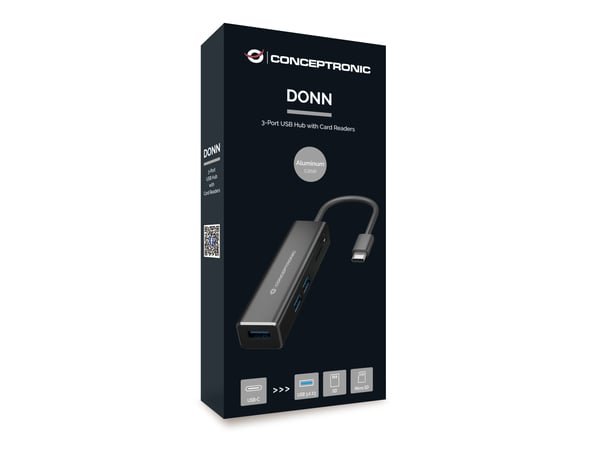 Conceptronic DONN08B kannettavien tietokoneiden telakka ja porttitoistin USB 3.2 Gen 1 (3.1 Gen 1) Type-C Musta
