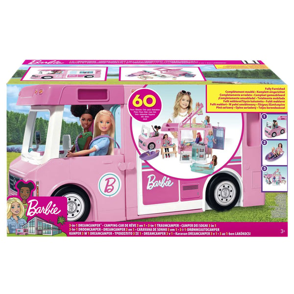 Barbie Dreamhouse Adventures 3-in-1 DreamCamper-køretøj og tilbehør