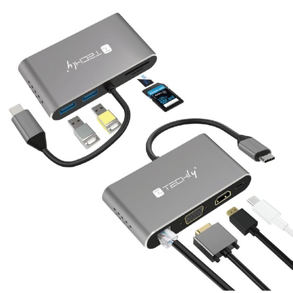 Techly IADAP USB31-DOCK3 liitäntäkortti/-sovitin HDMI, RJ-45, USB 3.2 Gen 1 (3.1 Gen 1), VGA