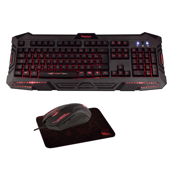Konix Drakkar Raider Pack tangentbord Mus inkluderad Spela USB AZERTY Fransk Svart, Röd