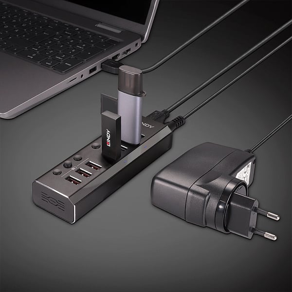 Lindy 43371 gränssnittshubbar USB 3.2 Gen 1 (3.1 Gen 1) Type-B 5000 Mbit/s Svart