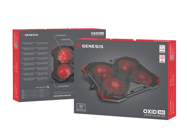 GENESIS Oxid 260 køling til laptop 43,9 cm (17.3") 1010 rpm Sort, Rød